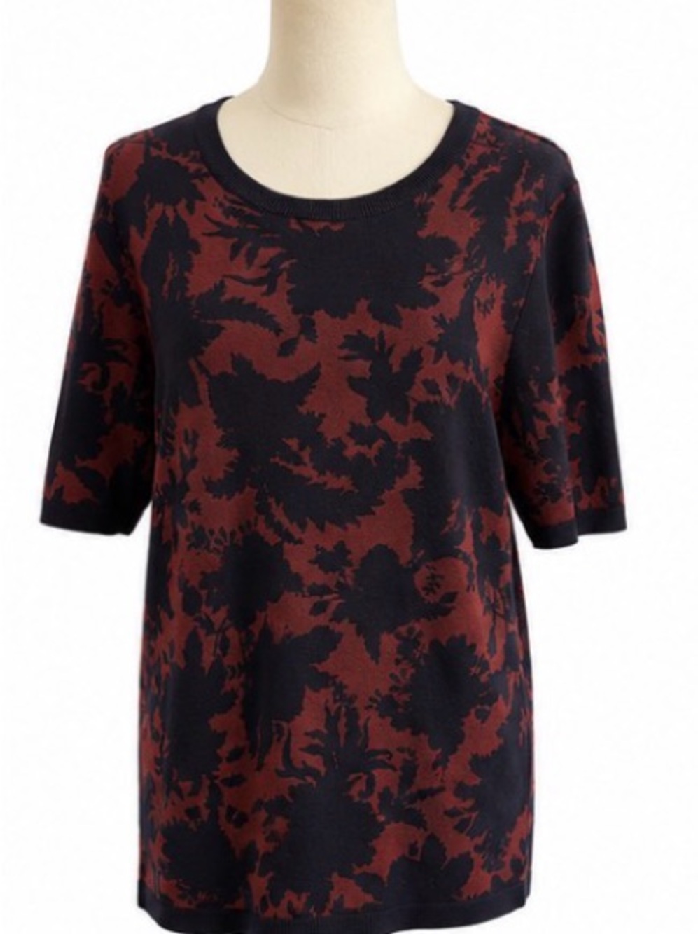 Ann Taylor NWT Floral Jacquard Knit Short Sleeve Sweater Top Size Large